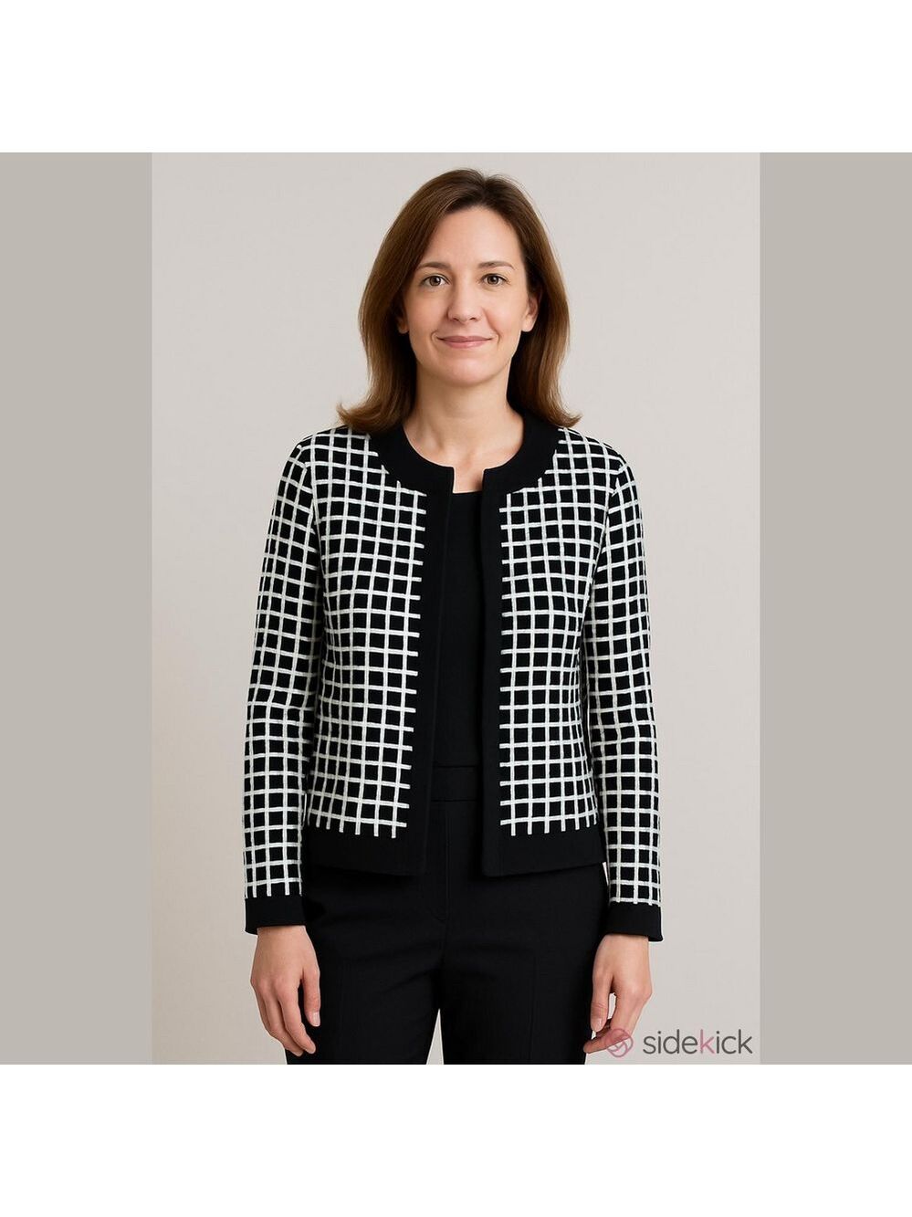 Retro Y2K Tan Jay Geometric Colourblock  Businesscore Cardigan